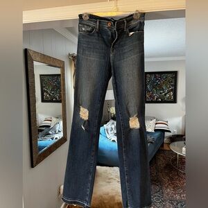 J Brand Dark Blue Distressed Straight Leg Jeans